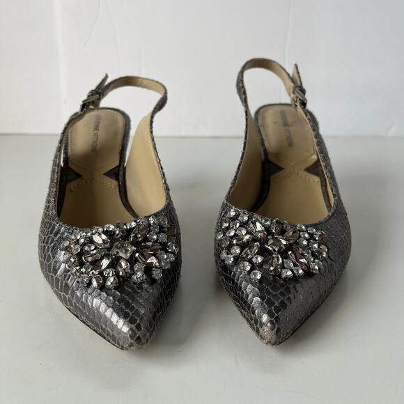 Adrienne Vittadini Surya Slingback Shoes Sz 6M Snake Skin Crystals Pewter Glam - Picture 4 of 15